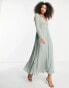 Фото #8 товара ASOS DESIGN pleated maxi dress with lace insert waist and fluted sleeves in sage
