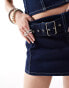 Pull&Bear buckle belt detail micro mini skirt co-ord in indigo blue BLAU, XS - EU 34 - фото #3