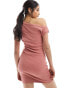 ASOS DESIGN ribbed mini with fallen shoulder in dusty rose