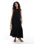 & Other Stories tiered hem maxi dress with gathered tie neck detail and keyhole back in black Черный, EU 44 - EU 44 - фото #1