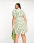 Фото #3 товара Glamorous Curve short sleeve wrap mini dress in green retro floral