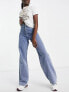 Фото #4 товара Pieces Elli high waisted wide leg jeans in light blue