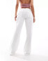 Bershka low rise tie waist pocket detail linen trousers in white