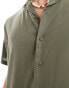 South Beach short sleeve linen blend beach shirt in khaki