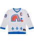 Men's Joe Sakic White Distressed Quebec Nordiques Captain Patch Vintage-Like Hockey 1994/95 Blue Line Player Jersey