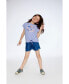 Girl Organic Cotton Top With Print And Knot Grey Blue - Child