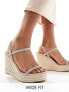 Glamorous Wide Fit espadrille wedge heeled sandals in silver diamante