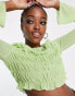 The Frolic shirred fluted sleeve crop blouse in sap green