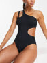 Фото #1 товара Accessorize one shoulder cut out swimsuit in black