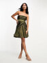 Фото #7 товара ASOS DESIGN corset draped skater satin mini dress in khaki