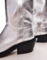 Фото #3 товара Topshop Rose premium leather western knee high boots in silver