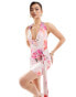 Фото #4 товара ASOS DESIGN cowl drape mini dress with corsage train detail in pink floral print