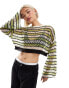 Фото #1 товара Noisy May open knit cropped jumper with wide sleeve in cream & green