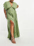 Фото #5 товара ASOS DESIGN Curve flutter sleeve maxi beach dress with tie detail in khaki