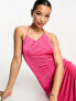 Фото #3 товара Something New low plunge back slinky maxi dress with halter neck in pink