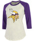 Фото #3 товара Women's Justin Jefferson Cream, Purple Minnesota Vikings Player Raglan Name Number 3/4 Sleeve T-shirt