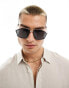 ASOS DESIGN aviator sunglasses with smoke lens and gold detail frame in black