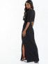 ფოტო #5 პროდუქტის Women's Black Batwing V-Neck Maxi Dress