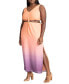 Фото #1 товара Plus Size Twist Front Sleeve Ombre Dress - Sunset