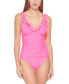 Dkny Ruffle Plunge Underwire Tummy Control One-Piece Swimsuit Pink Size 6