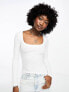 Фото #1 товара Cotton:On ribbed scoop neck long sleeve top in white