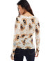 Фото #3 товара Vila long sleeved mesh top in beige watercolour floral