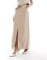 Pieces tailored maxi skirt co-ord with front split in stone