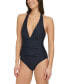 Фото #3 товара Women's One-Piece Ribbed Halter-Neck Plunge Swimsuit