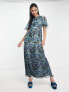 ASOS DESIGN angel sleeve midi tea dress in floral dip dye print