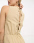 Vero Moda Tall linen touch tie back jumpsuit with pleat front wide leg in beige