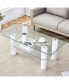 Double layered glass coffee table with white decorative columns and CT-X02 functionality