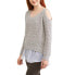 Moral Fiber Juniors' Spreckled Knit Cold Shoulder Hi-Low Chiffon Back Sweater M