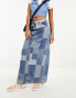 Фото #1 товара Something New X GORPECORE SQUAD patchwork maxi denim skirt in medium blue wash