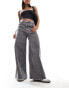 Monki wide baggy denim trousers in washed grey Черный, 40 - фото #7