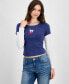 ფოტო #1 პროდუქტის Juniors' Graphic Faux Two-Fer Crewneck Long Sleeve