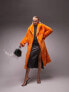 Topshop oversized long-line faux fur coat in bright orange