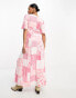 Miss Selfridge angel sleeve button through maxi dress in pink patchwork print