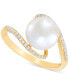 Фото #3 товара Cultured Freshwater Pearl (9mm) & Diamond (1/6 ct. t.w.) Swirl Ring in 10k Gold