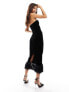 Фото #5 товара Jaded Rose velvet faux feather midaxi dress in black