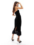 Jaded Rose velvet faux feather midaxi dress in black