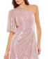 Фото #3 товара Women's Sequined Flutter Sleeve One Shoulder Draped Gown