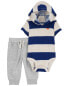 Фото #4 товара Baby 2-Piece Striped Hooded Bodysuit Pant Set 12M