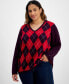 Фото #1 товара Plus Size Argyle V-Neck Sweater