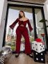 Фото #1 товара Labelrail x Holly Marston low rise fit and flare lace trousers co-ord in oxblood