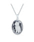 Antique Style Simulated Black Onyx Sitting Kitten Kitty Cat Cameo Pendant Necklace For Women Teen .925 Sterling Silver