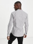 ASOS DESIGN skinny stripe shirt with grandad collar in grey