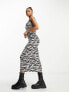 Фото #7 товара Miss Selfridge twist back scoop midi dress in zebra print
