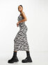 Miss Selfridge twist back scoop midi dress in zebra print