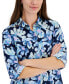 Фото #3 товара Petite 100% Linen Bloom Print Roll-Tab Button Front Top, Created for Macy's