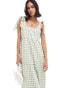 Фото #3 товара Miss Selfridge tiered gingham maxi dress with tie shoulders in sage